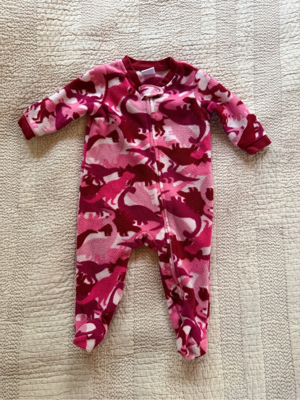 Pink Multitone Dinosaur Fleece One-Piece Zippered Pajamas
